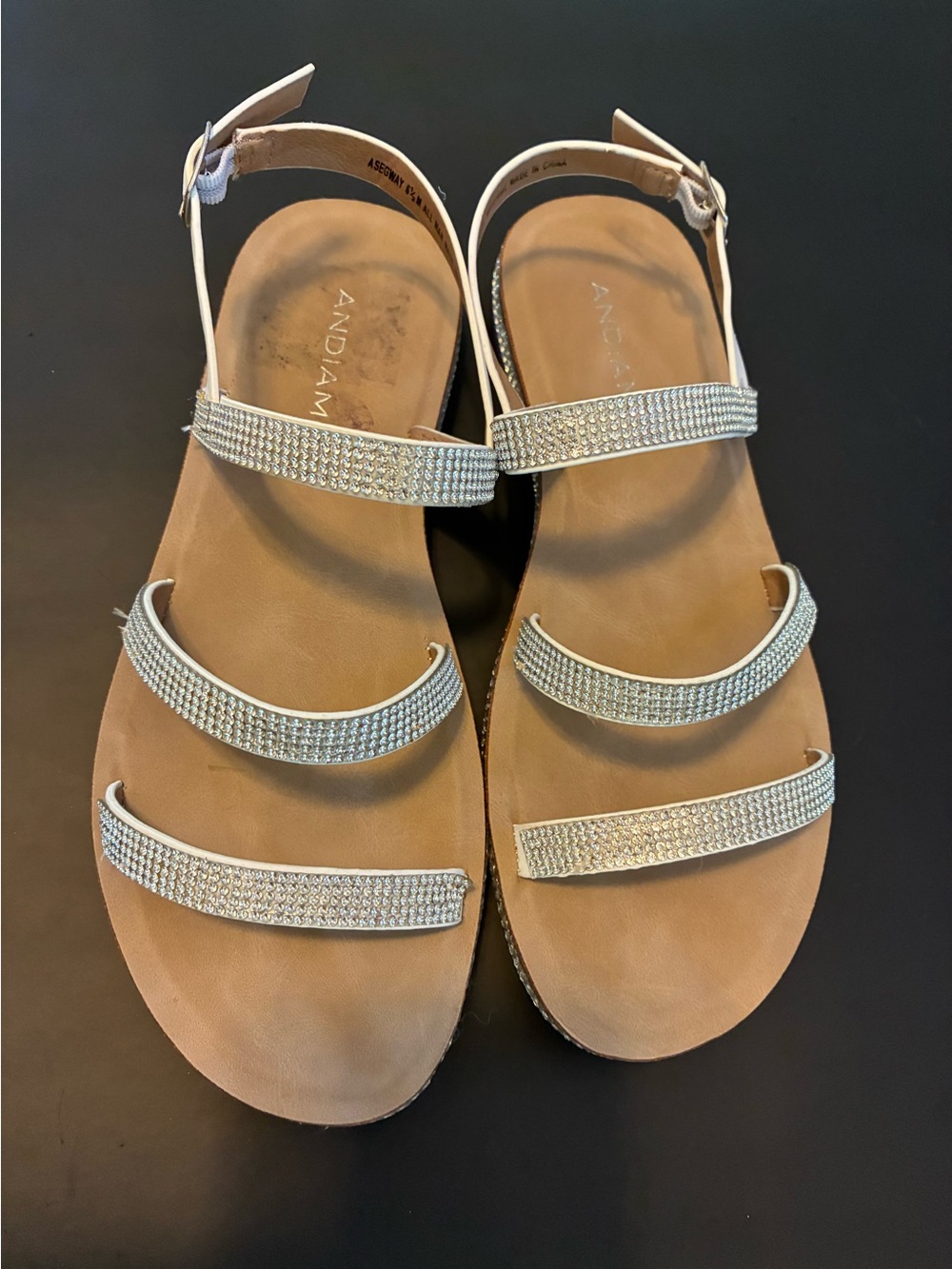Andiamo Silver Rhinestone Triple-Strap Women's Sandals